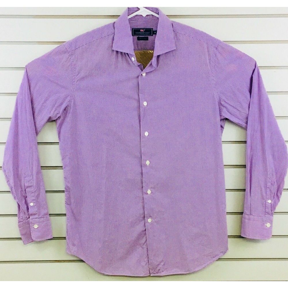 Mens M Vineyard Vines Greenwich Shirt Purple Gingham Spread Collar Long Sleeve